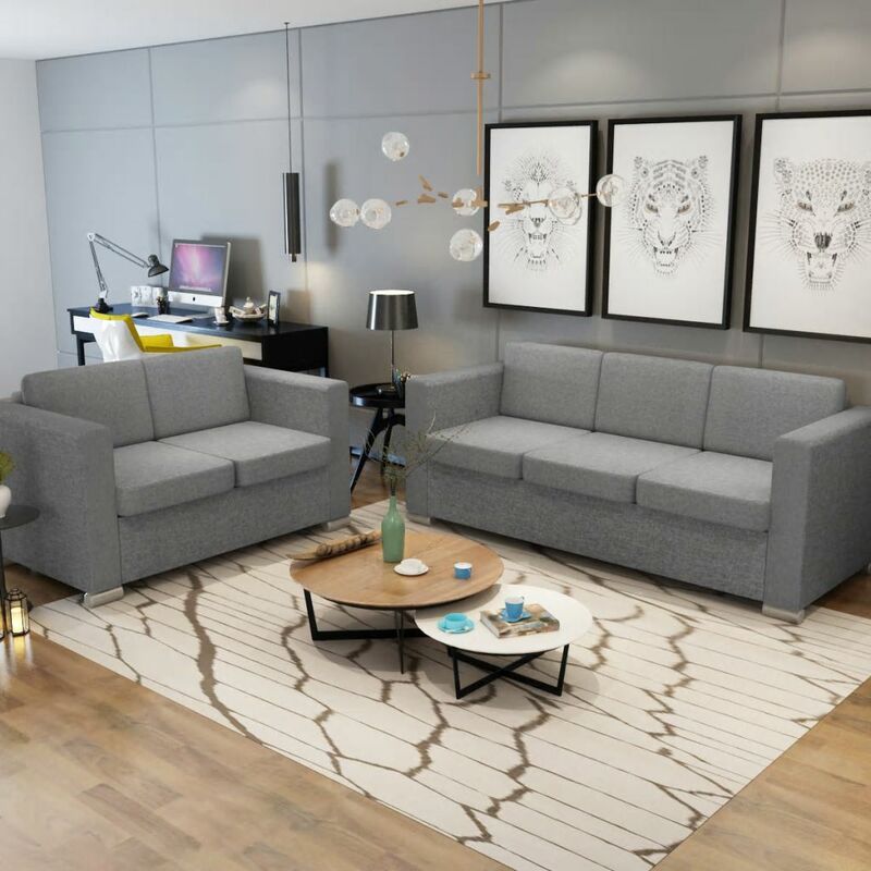 

Rogal Home&Deco Conjunto de sofás 2 unidades tela gris claro