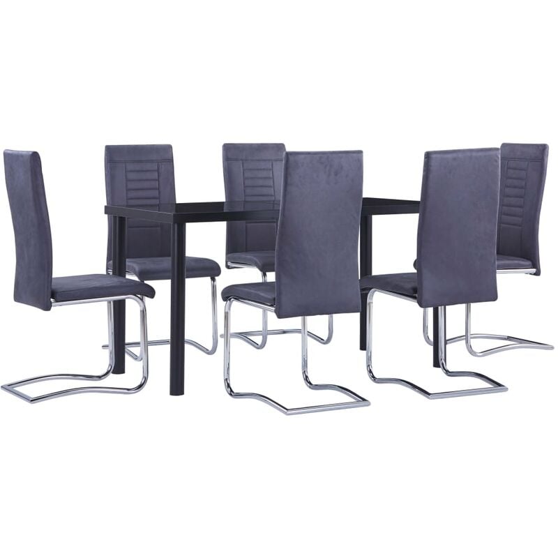 

Rogal Home&Deco Juego de comedor 7 piezas piel de ante artificial gris