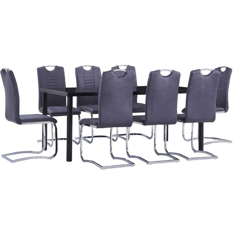 

Rogal Home&Deco Juego de comedor 9 piezas piel de ante artificial gris