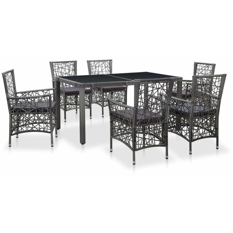 

Rogal Home&Deco Juego de comedor de jardín 7 piezas de ratán sintético gris