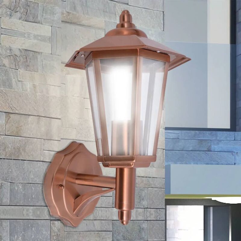

Lámpara farol de pared para exterior acero inoxidable color cobre