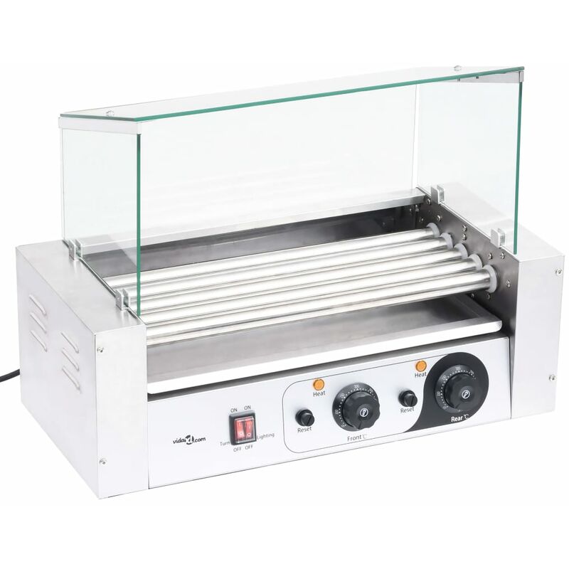 

vidaXL Máquina de Perritos Calientes 5 Rodillos Tapa de Vidrio 1000 W