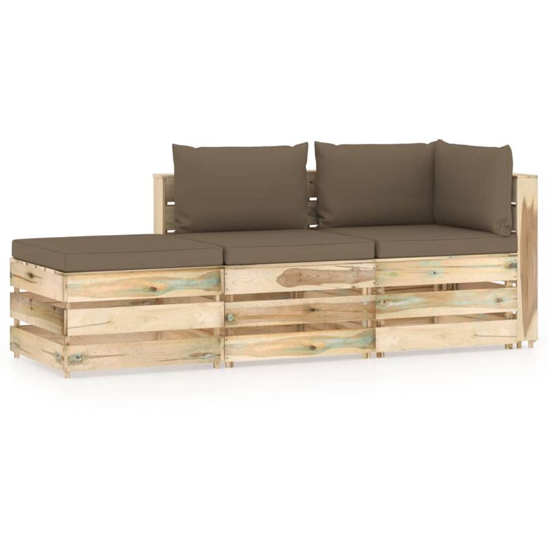 

Rogal Home&Deco Muebles de jardín 3 piezas con cojines madera impregnada verde