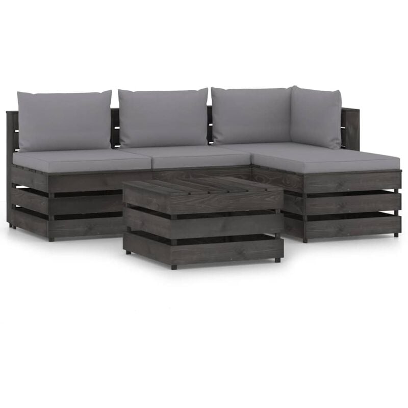 

Rogal Home&Deco Muebles de jardín 5 piezas con cojines madera impregnada gris