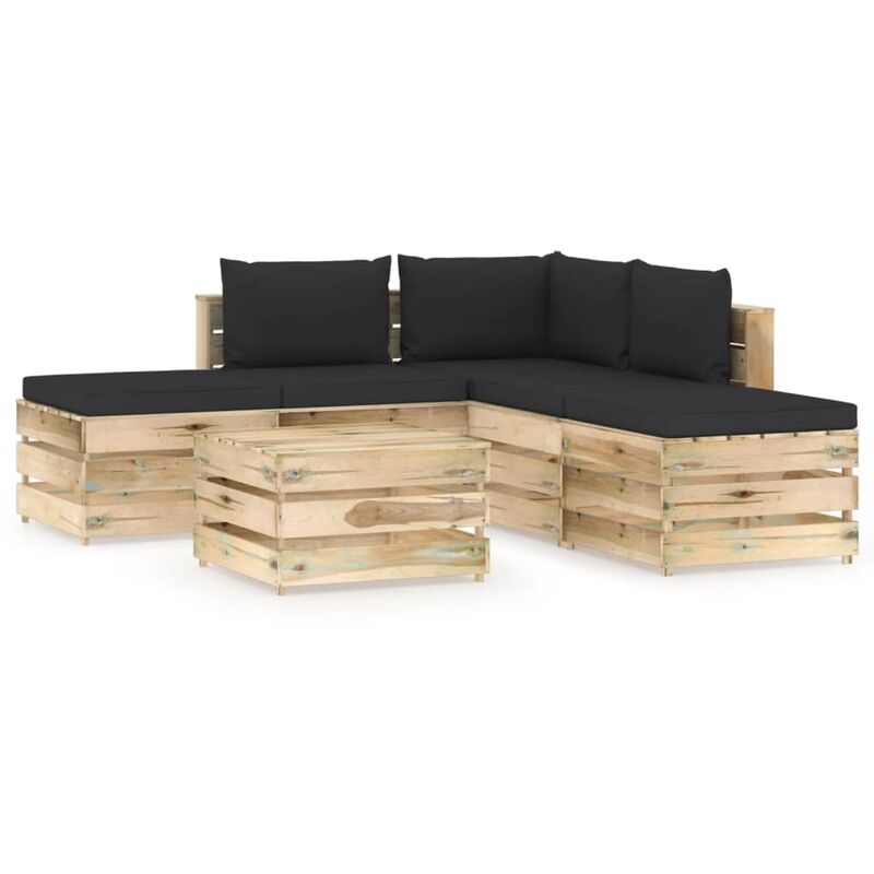 

Rogal Home&Deco Muebles de jardín 6 piezas con cojines madera impregnada verde