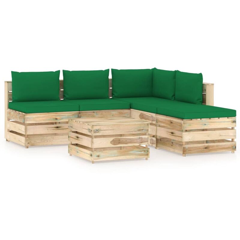 

Rogal Home&Deco Muebles de jardín 6 piezas con cojines madera impregnada verde