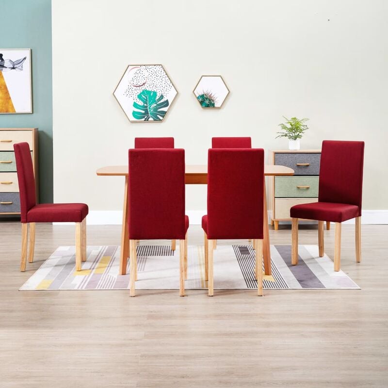 

Rogal Home&Deco Sillas de comedor 6 unidades de tela color vino tinto