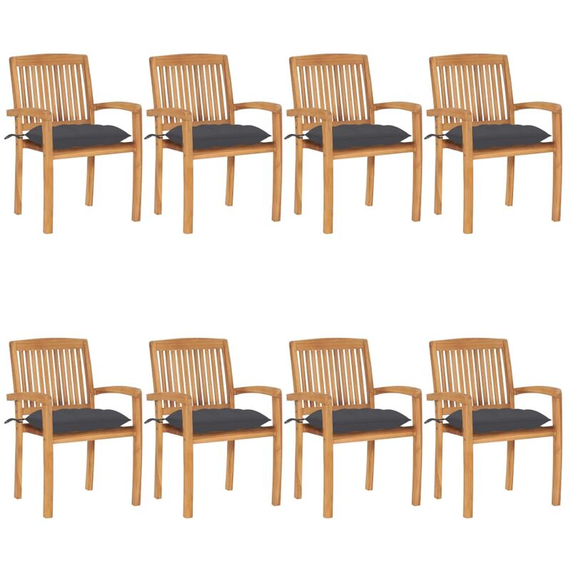 

Rogal Home&Deco Sillas de jardín apilables 8 uds madera de teca con cojines