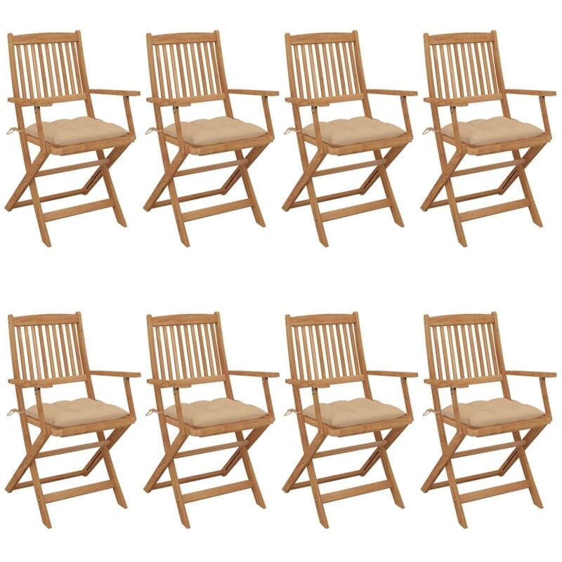

Rogal Home&Deco Sillas de jardín plegables 8 uds y cojines madera maciza acacia