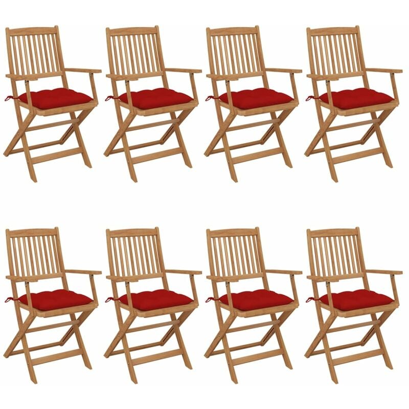 

Rogal Home&Deco Sillas de jardín plegables 8 uds y cojines madera maciza acacia