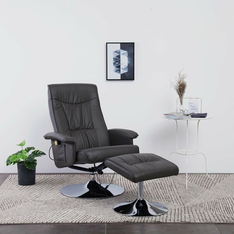 

Rogal Home&Deco Sillón de masaje reclinable y reposapiés cuero sintético gris