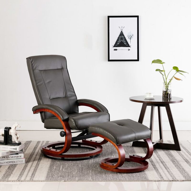 

Rogal Home&Deco Sillón reclinable con reposapiés cuero sintético gris