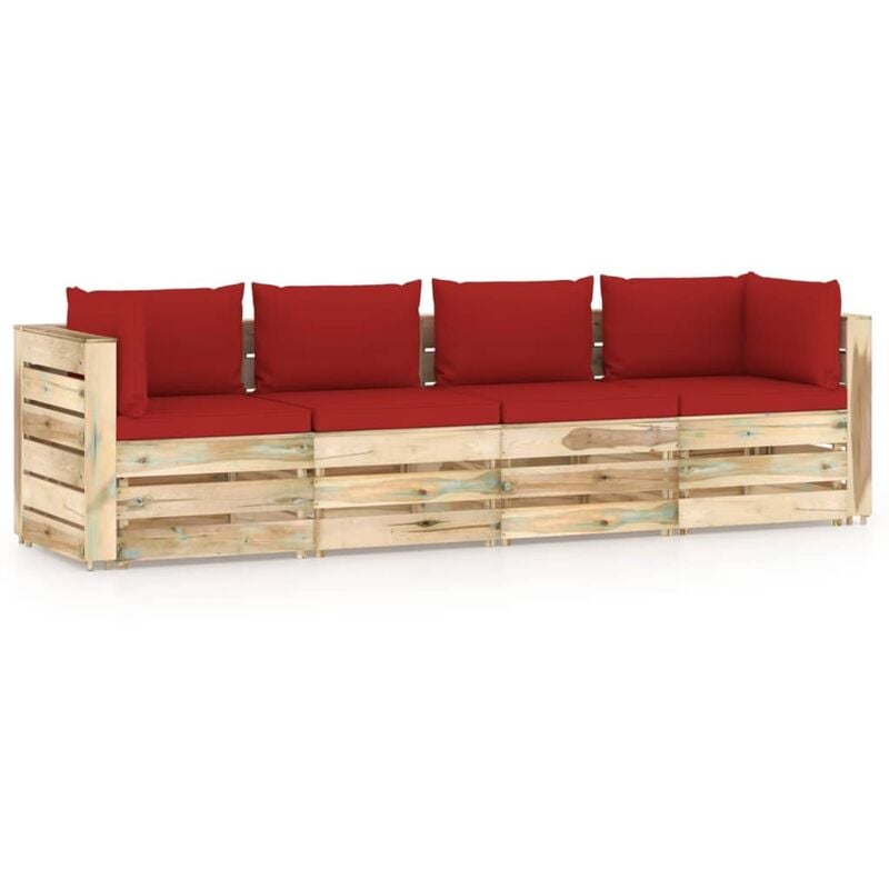 

Rogal Home&Deco Sofá de jardín de 4 plazas con cojines madera impregnada verde