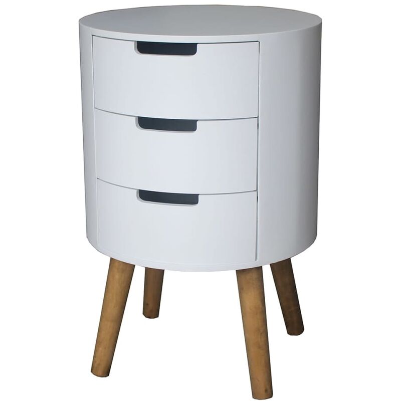 

bhp Mesa auxiliar con 3 cajones y patas de madera MDF blanco B154325D - Blanco