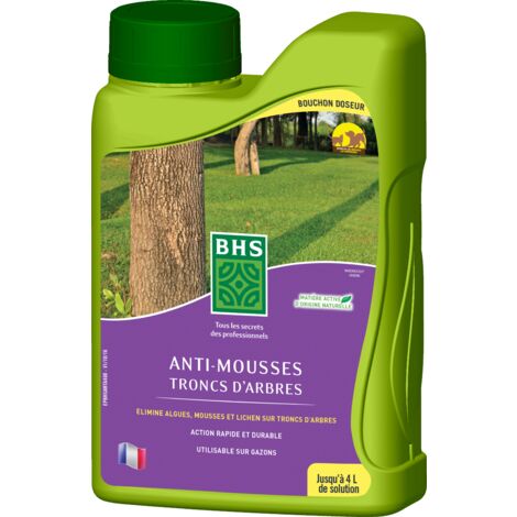 BHS AMAT400 | Antimousse Gazon et Tronc | 400ml | Elimine Rapidement et Durablement les Mousses Sur Gazon et Également Algues | Mousses | Lichens sur les Troncs D’arbres