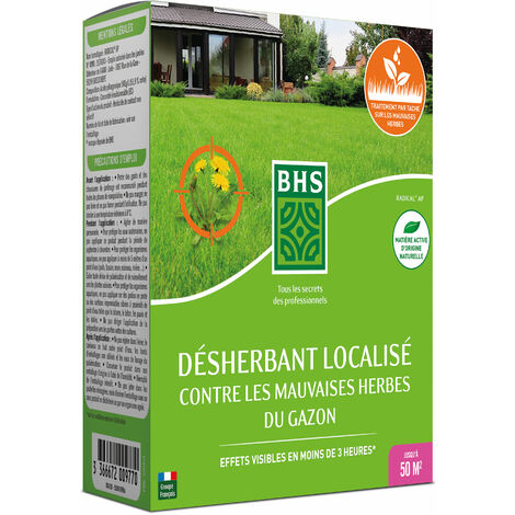 BHS DG100 Desherbant Total Gazon Localisé contre les mauvaives herbes | 112,5 ML | Soit 50 m² | Liquide| Action Express | Non séléctif