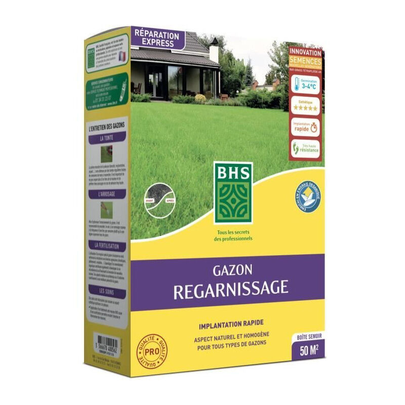 Gazon Regarnissage Terrain Sec - BHS - 1kg 40 m² Résistant et durable, avec excellente pérennité et tolérance aux piét