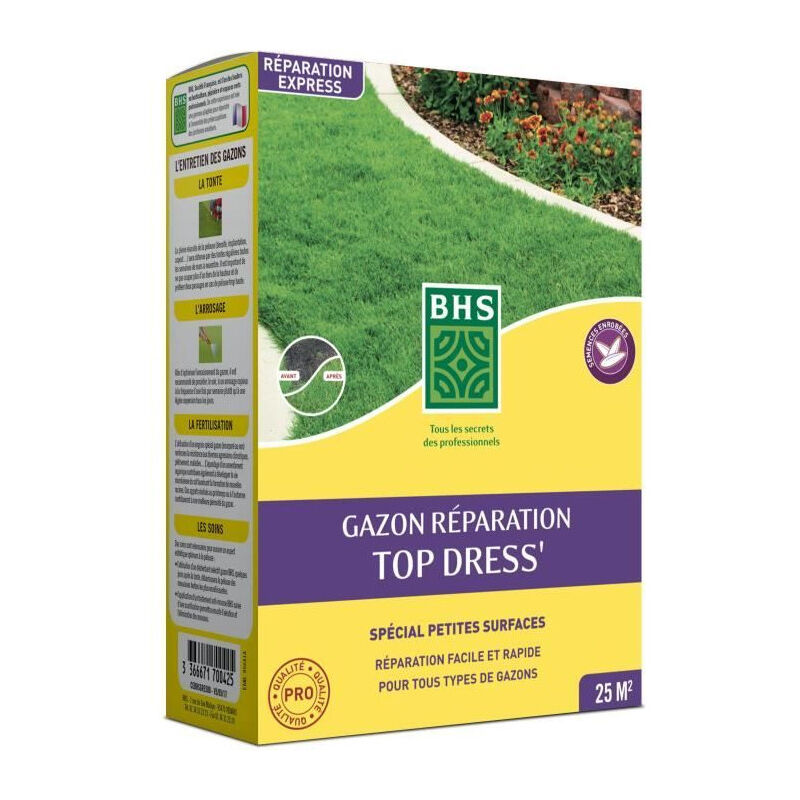 BHS - Gazon Réparation Top Dress' 500g 20 m² Semences enrobées pour une meilleure adhérence au sol.