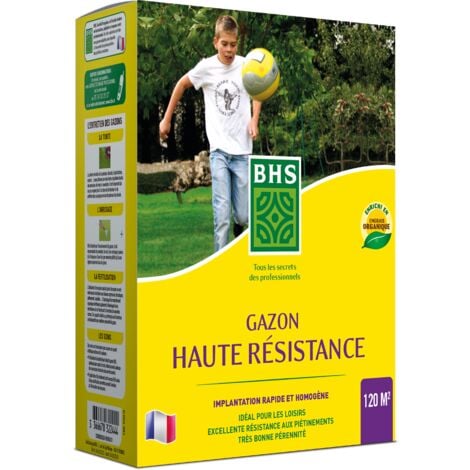 BHS GSJ3 Gazon Haute Résistance 90 m² 2kg Usage intensif + Engrais Gazon Plus résistant et Mieux protégé