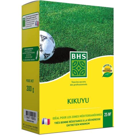 BHS KIK300 300g 25 m² Kikuyu Zones Méditerranéennes Résistant aux Fortes Chaleurs Bonne Résistance aux Piétinements