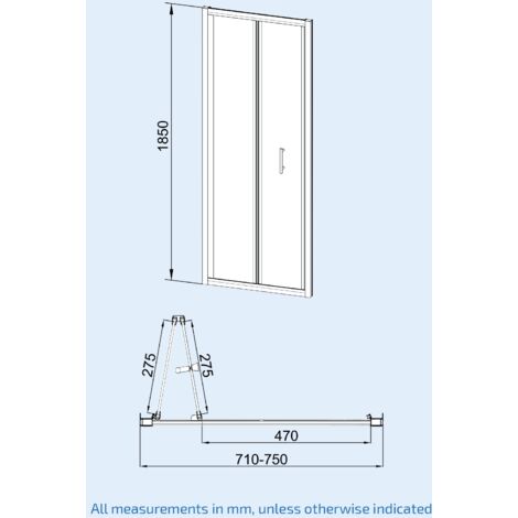 Bi-Fold Folding 760 mm Glass Door with Frameless 900 mm Side Panel