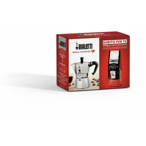 Bialetti Espressokocher Moka Express, für 3 Tassen, inkl. Perfetto Moka Classico 250 g, Espresso Kocher, Aluminium, 3544