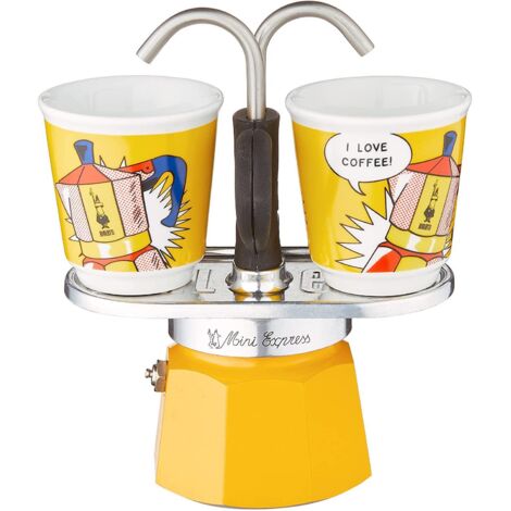 Bialetti Espressokocher Set Mini Express Lichtenstein + 2 Espressobecher