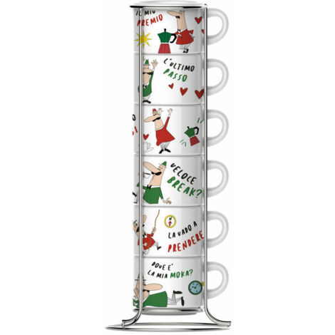 Bialetti Espressotassen-Set 7-tlg. mit Metallgestell, Kaffeetassen, Tassen, Bunt, TAZZ203
