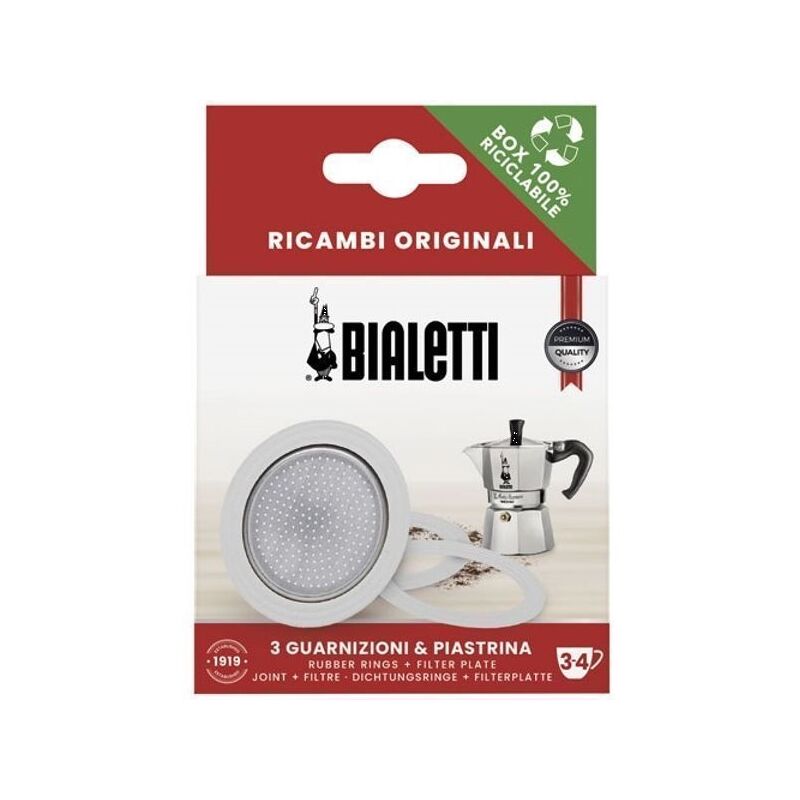 Bialetti - Repuesto De 3 Juntas + 1 Filtro Para Cafeteras Moka Express Blanco En Oferta Filtro + 3 Juntas Para Cafetera 3/4 Tazas 800033 - Bialetti
