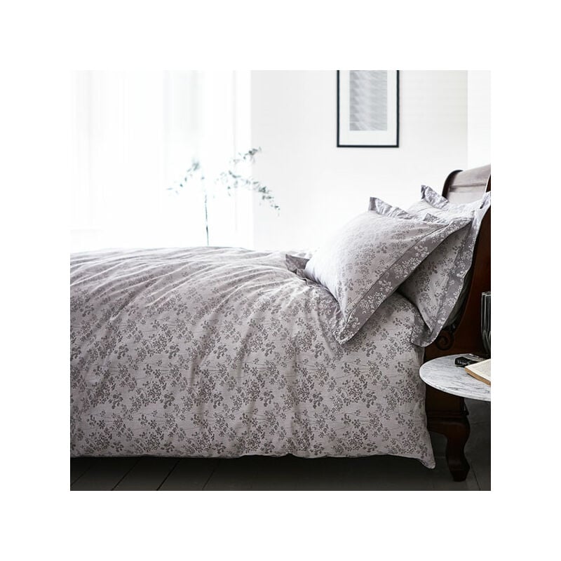 Cotton Soft Sprig 100% Cotton Jacquard Duvet Cover and Pillowcase Set, Grey, Single - Bianca