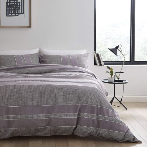 Bianca Hugo Weave Copripiumino, Cotone, Grigio, Set Piumino Doppio King Size