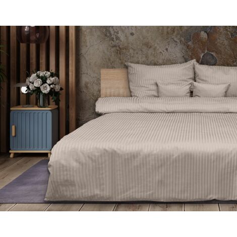 Biancheria da letto damascata beige, righe 1 cm, 160x200 +2x70x80 MATEX