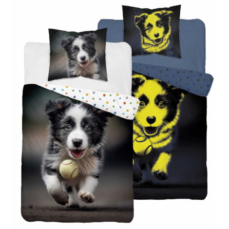 Biancheria da letto fosforescente 140x200 Border Cola Cane con palla