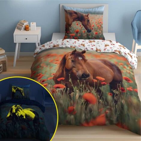 Biancheria da letto in cotone fluorescente 160x200cm CAVALLO E PAPAVERI