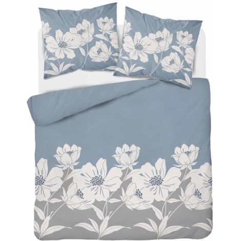 Biancheria da letto in flanella 220x200 Fiori Cenere Blu