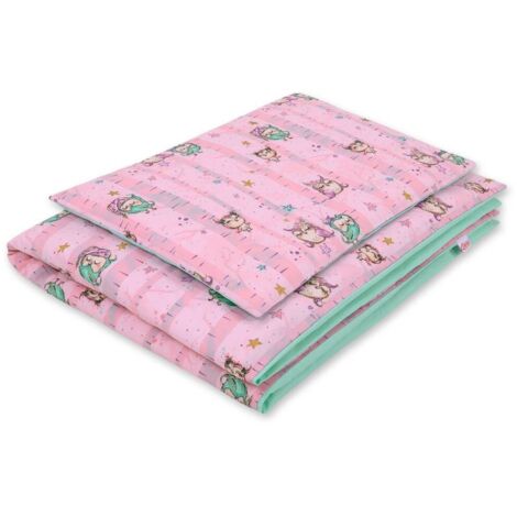 Biancheria da letto per bambini in cotone double-face, 2 pezzi - gufi rosa e menta