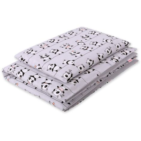 Biancheria da letto per bambini in cotone double-face, 2 pezzi - panda grigi