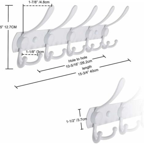 (Bianco) Appendiabiti da parete – 5 ganci assortiti, robusto, in acciaio inossidabile, appendiabiti in metallo per vestiti, asciugamani, borse, accappatoi, ingresso del bagno