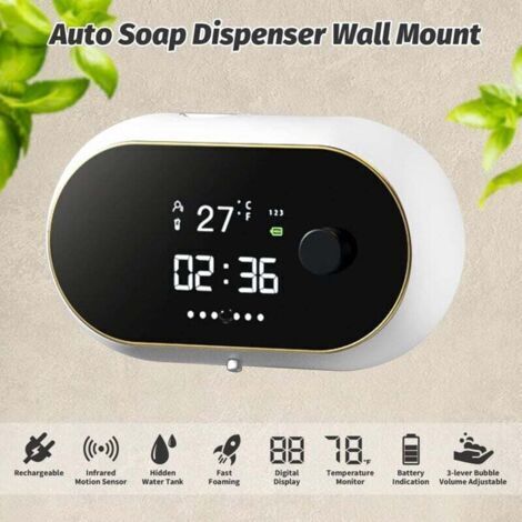 (Bianco) Dispenser di sapone automatico da 500 ml con sensore, dispenser di sapone elettrico ricaricabile regolabile su 3 livelli, dispenser di sapone in schiuma per cucina e bagno