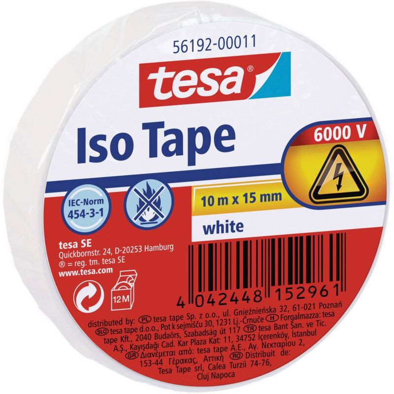 Image of Iso Tape 56192-00011-22 Nastro isolante Bianco (l x l) 10 m x 15 mm 1 pz. - Tesa