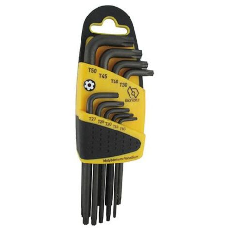 BIANDITZ llaves torx acodada t10-t50 juego-9 , Juego de Llaves TX Seguridad. - 9 Piezas. - Boca: Torx T10-50.