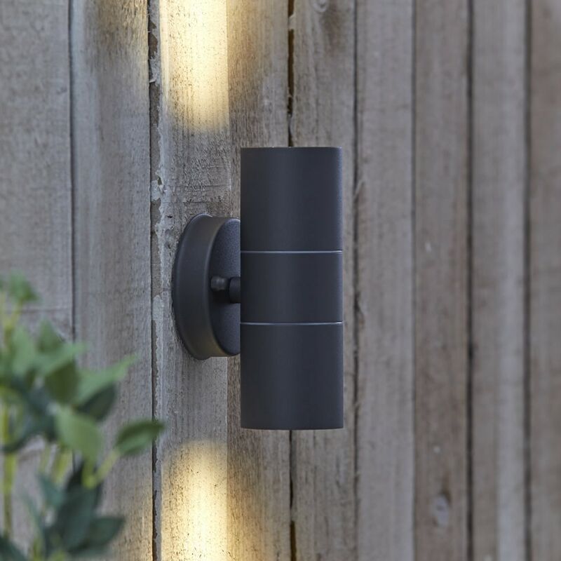 Black Curved Outdoor Up Down Double Wall Light - IP54 Garden Porch Door - Biard