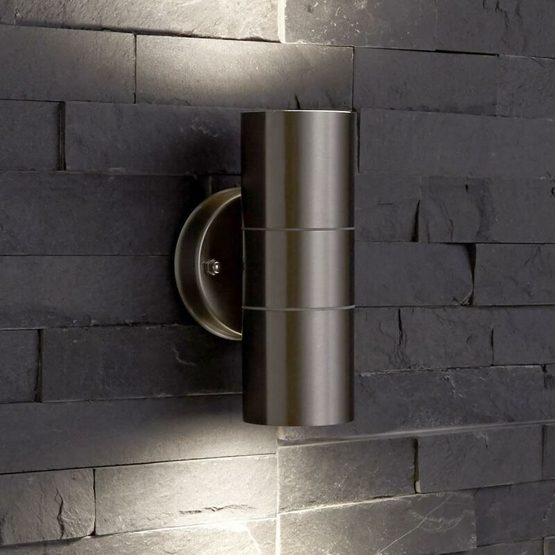Stainless Steel Silver Curved Outdoor Up Down Wall Light IP54 Garden Porch Door