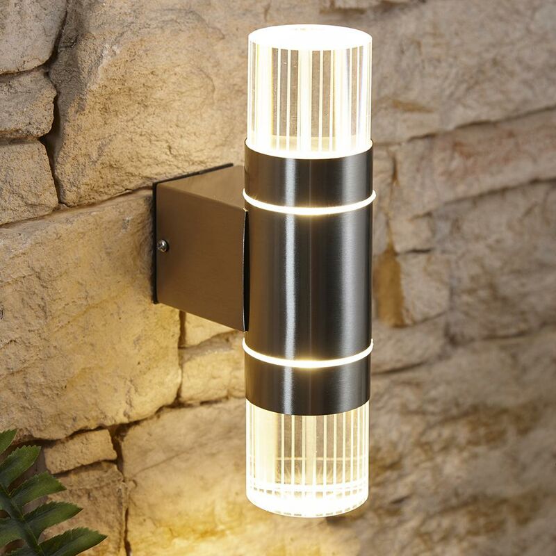 LED Up Down Garden Outdoor Wall Light - IP44 Weatherproof Stainless Steel - Biard