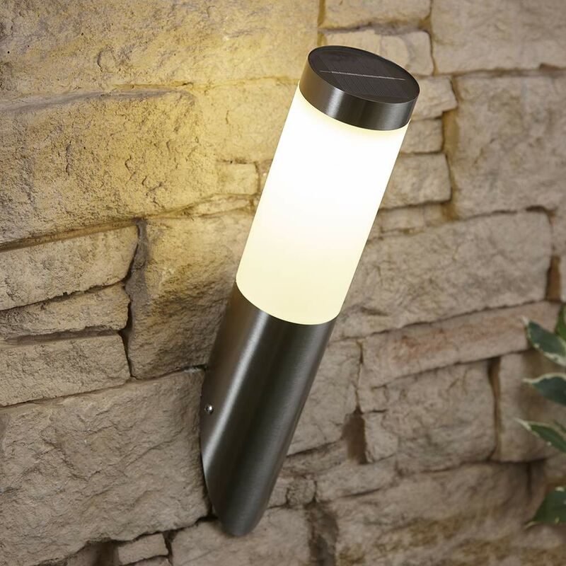Solar Powered Outdoor Angled Wall Light Weatherproof IP44 Stainless Steel - Biard