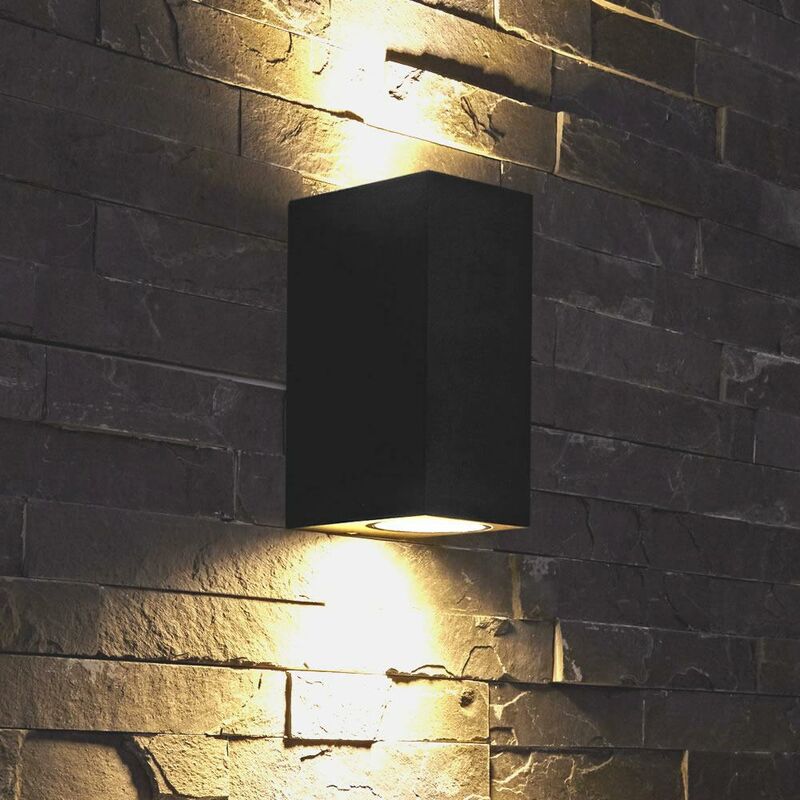 Modern Matte Black Cube Outdoor Garden GU10 LED Up Down Wall Light IP44 - Biard