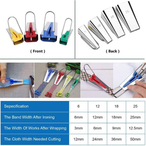 Bias Tape Makers, Bias Tape Makers, Bias Tape Makers, Bandes de tissu de différentes tailles pour faire des largeurs de 6 mm, 12 mm, 18 mm, 25 mm (4pcs)