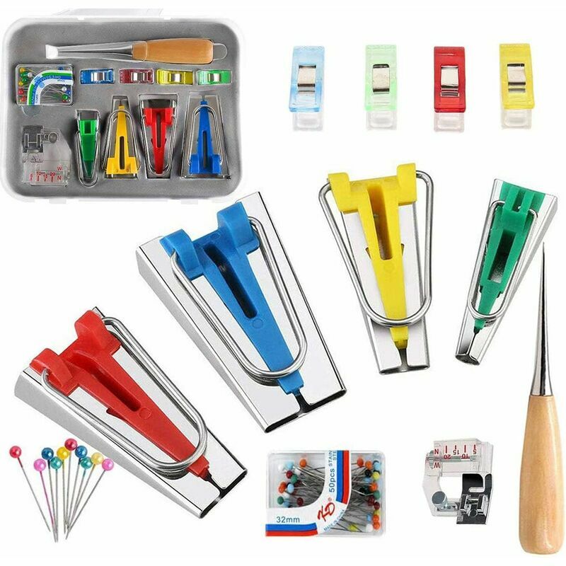 Bias Tools Kit Set, Mengger Adjustable Sewing Foot For Fabricating Width Bias Tape Makers Binding Stitching Tools 6mm 12mm 18mm 25mm