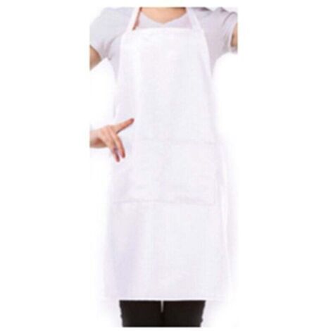 Bib Tablier Avec Poches Coton Mélangé Polyester Épais Cuisine Restaurant (Blanc)
