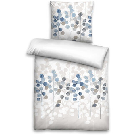 Biberna Seersucker Bettwäsche Pflanze Größe 155x220/80x80 cm taubenblau